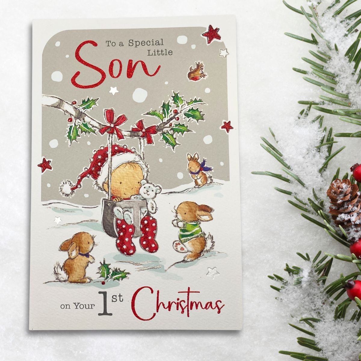 Son 1st Christmas Card - Poppets