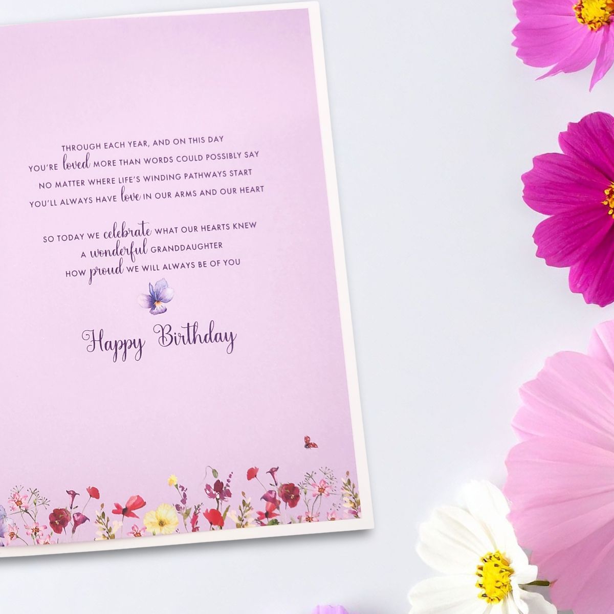 Granddaughter Birthday Card - Pizazz Wallet Card Cat Among The Flowers