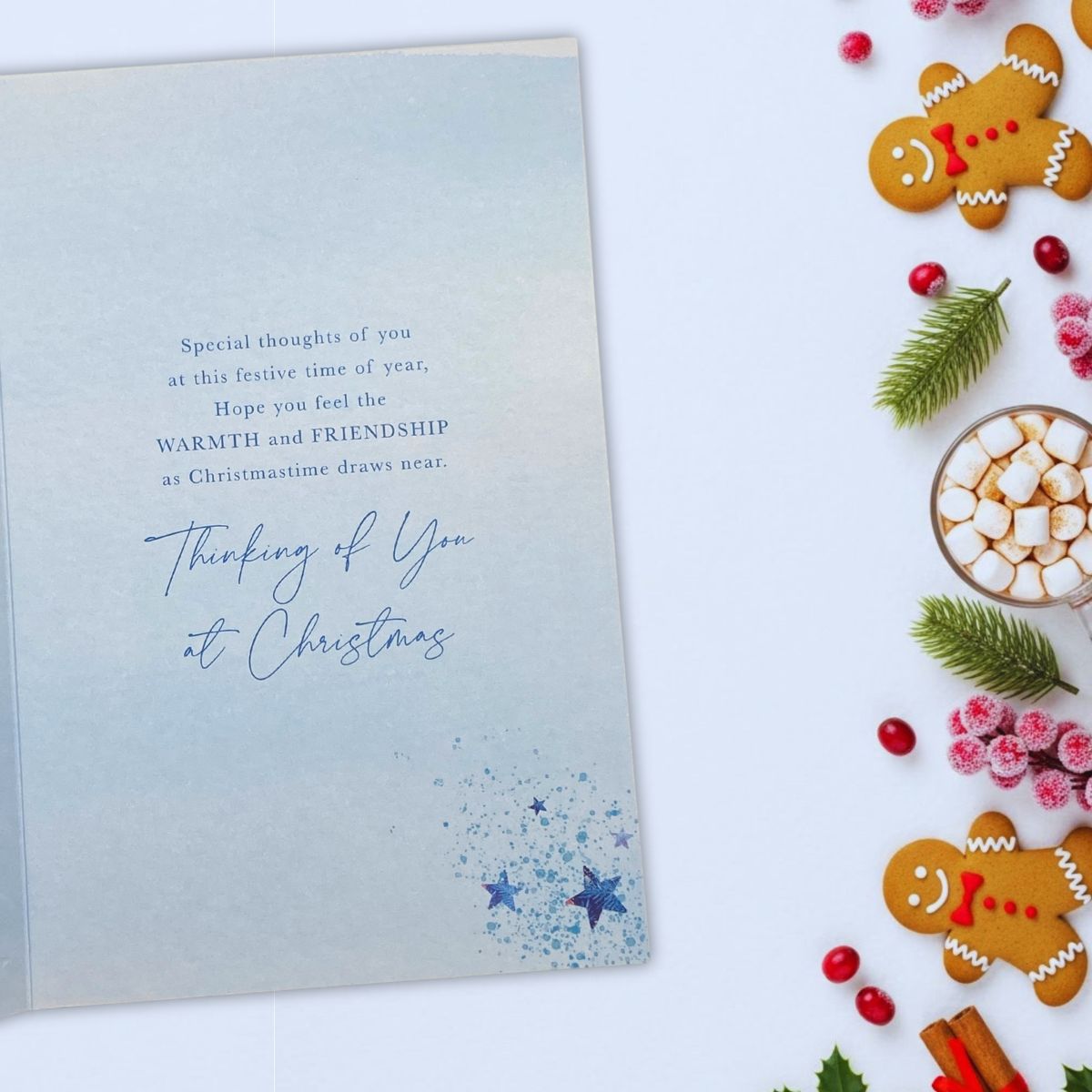 Thinking Of You Christmas Card - Blue & Gold Tree