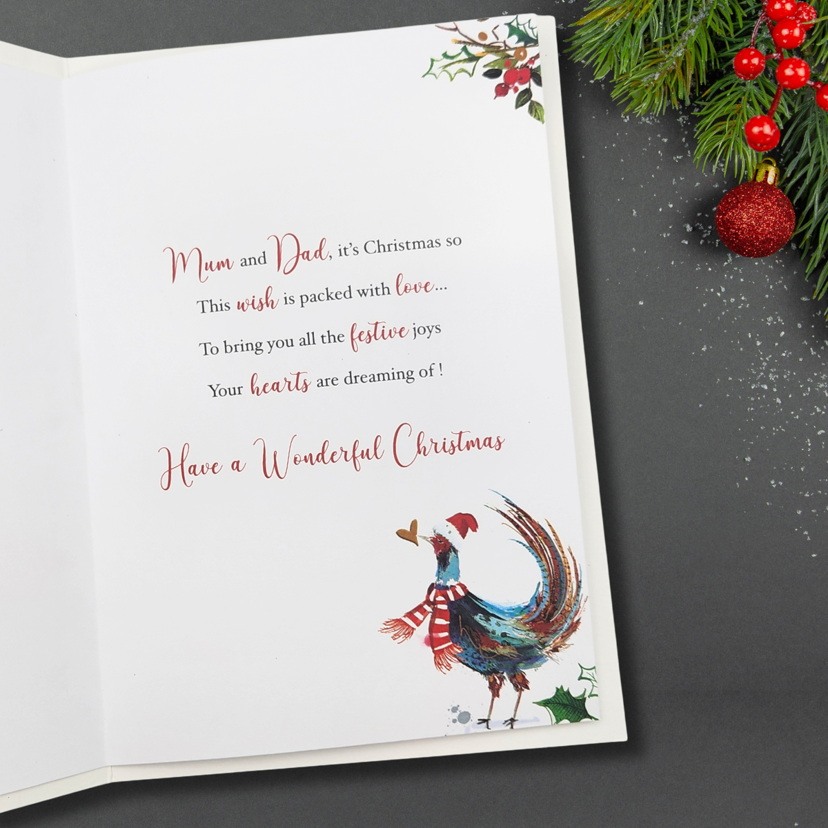 Mum & Dad Christmas Card - Festive Pheasants