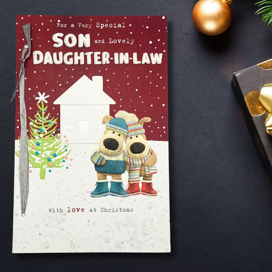 Son & Daughter-In-Law Christmas Card - Boofle Raffia Ribbon