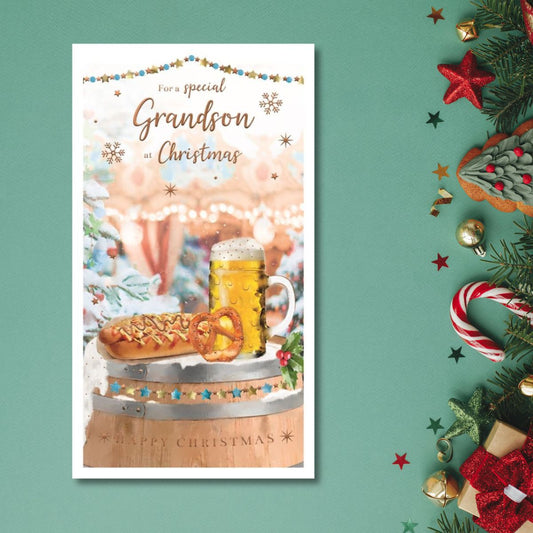 Grandson Christmas Card - Essence Beer & Hot Dog