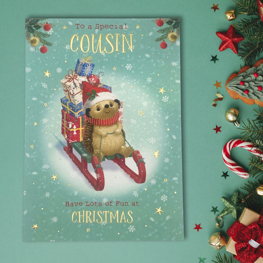 Cousin Christmas Card - Hartley Hedgehog