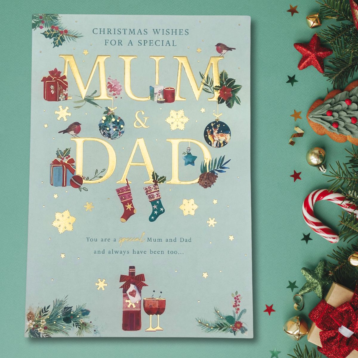 Mum & Dad Christmas Card - Decorated Text