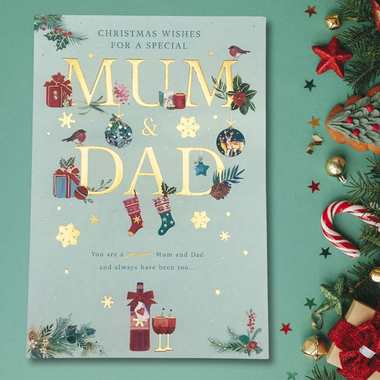 Mum & Dad Christmas Card - Decorated Text