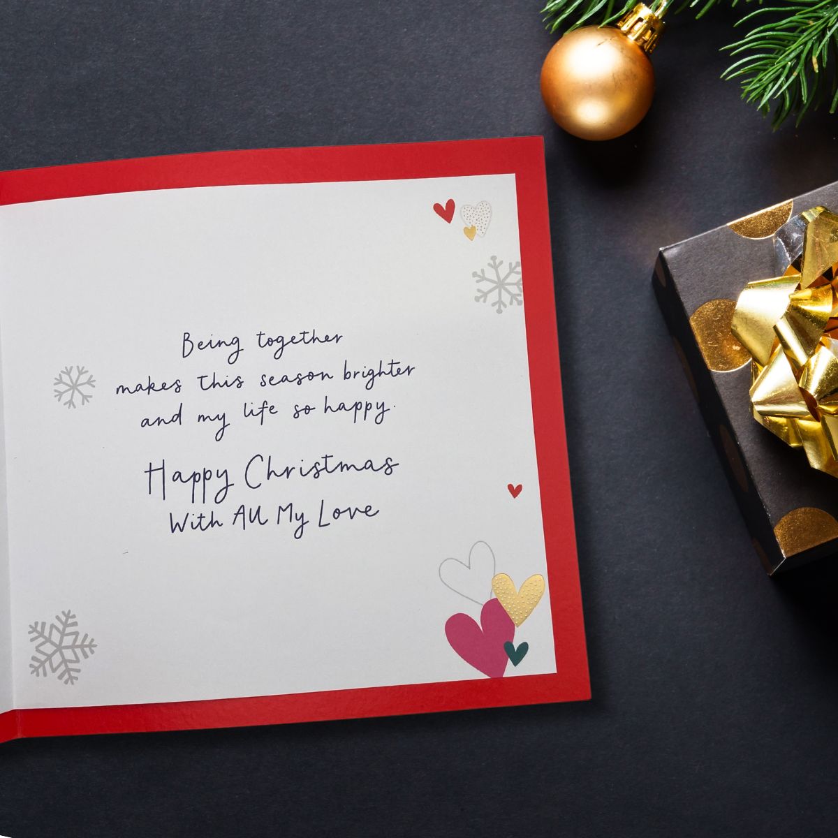 One I Love Large Christmas Card - Holographic Hearts