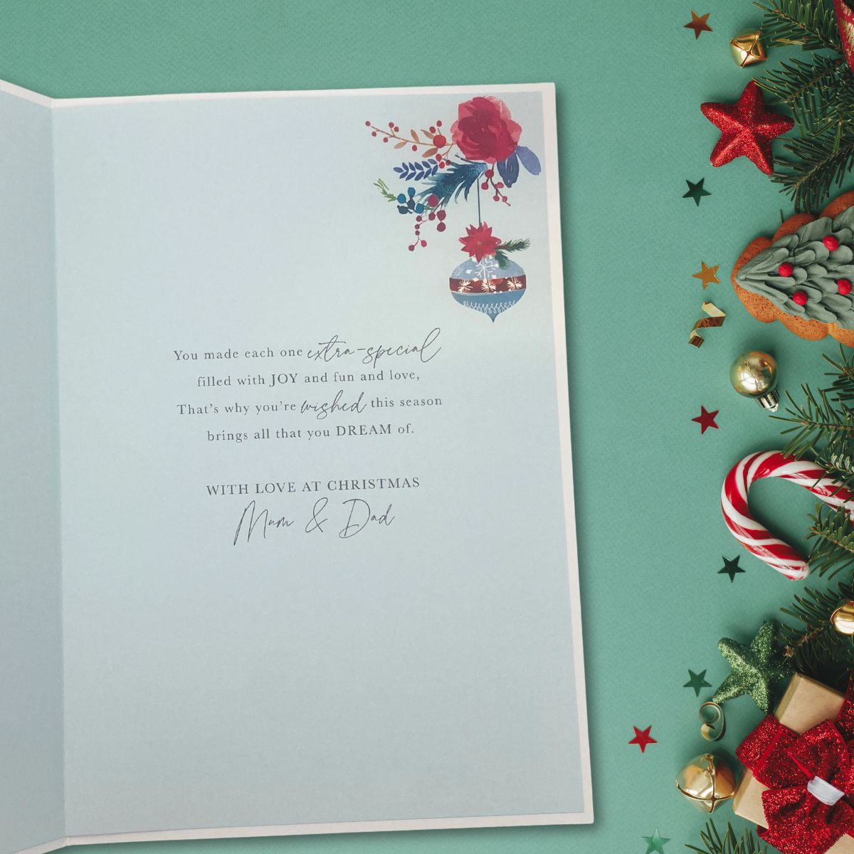 Mum & Dad Christmas Card - Robins Decorating Tree