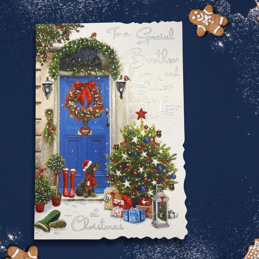 Brother & Sister-In-Law Christmas Card - Velvet Doggy Welcome