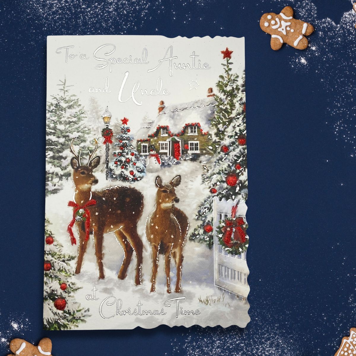 Auntie & Uncle Christmas Card - Velvet Reindeer