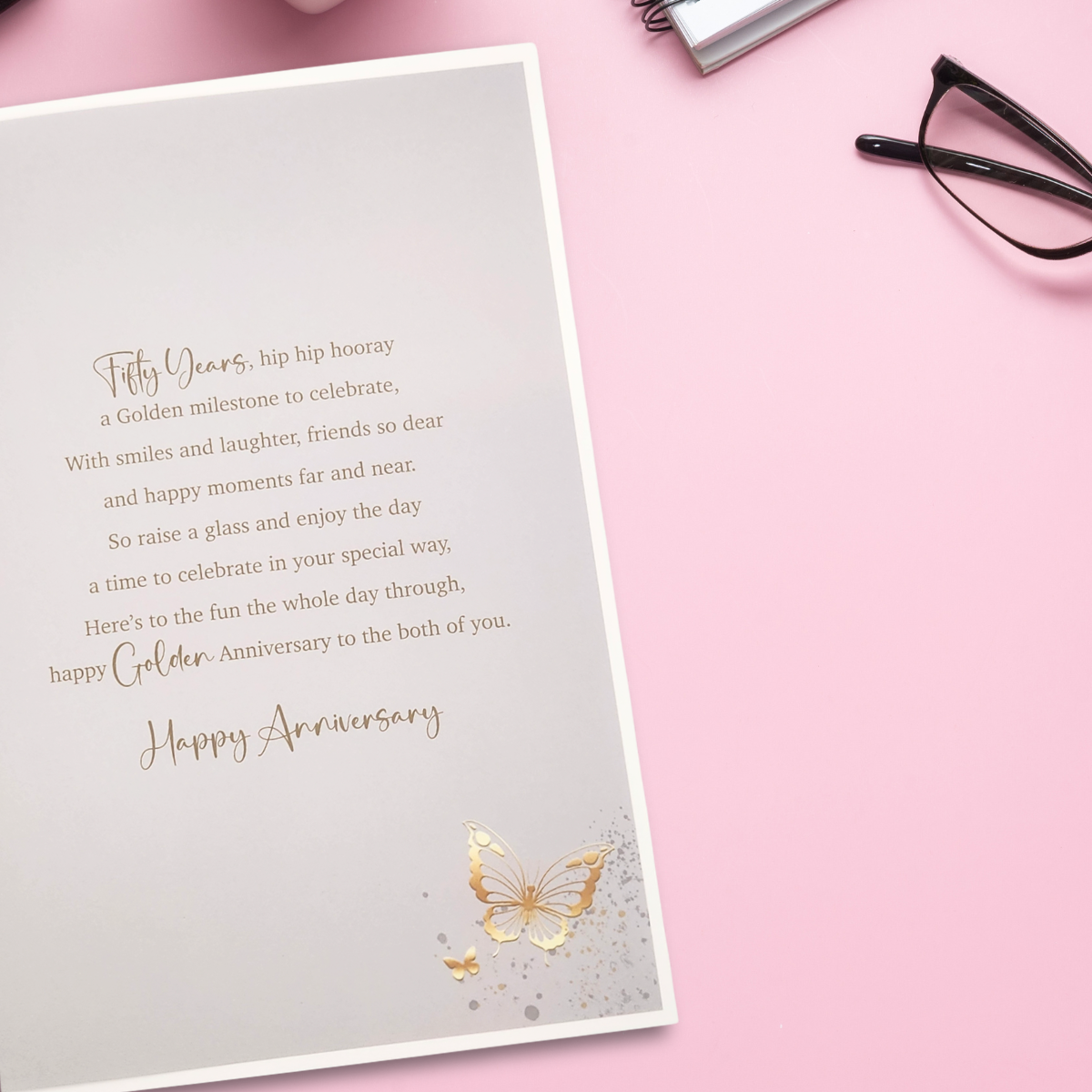 Golden Wedding Anniversary Card - 50th Grace Gift & Balloons