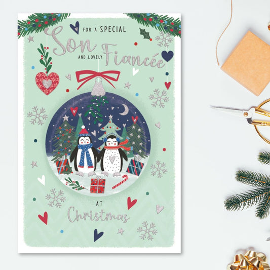 Son & Fiancée Christmas Card - Pavillion Penguins Snowglobe