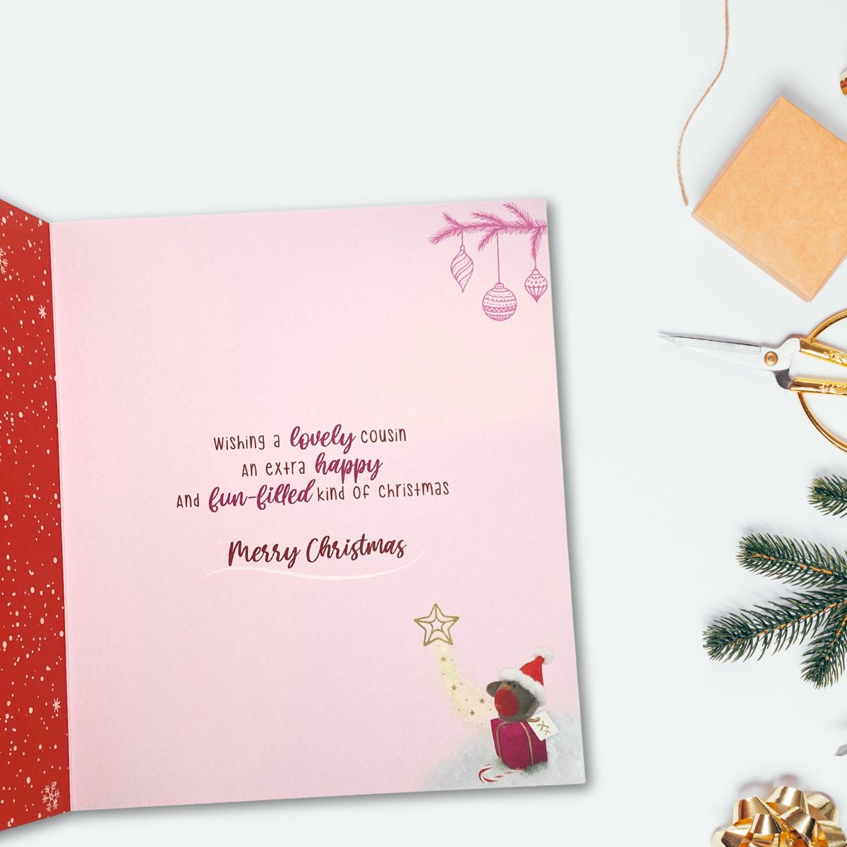 Cousin Christmas Card - Barley Bear Pink