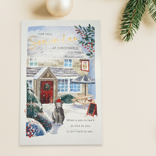 Son-In-Law Christmas Card - Dog At The Inn