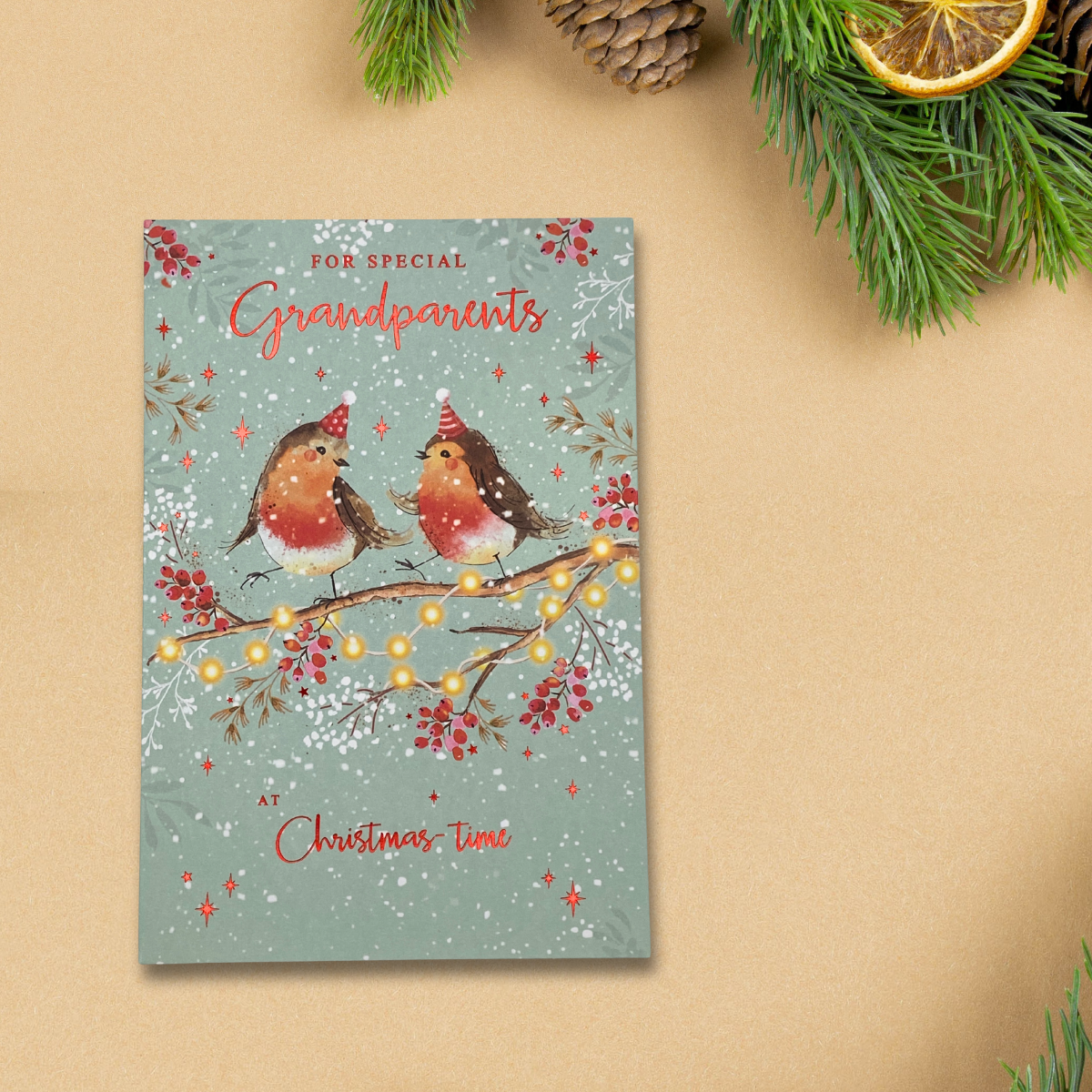 Grandparents Christmas Card - Festive Robins