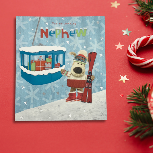Nephew Christmas Card - Boofle Bear Skiing