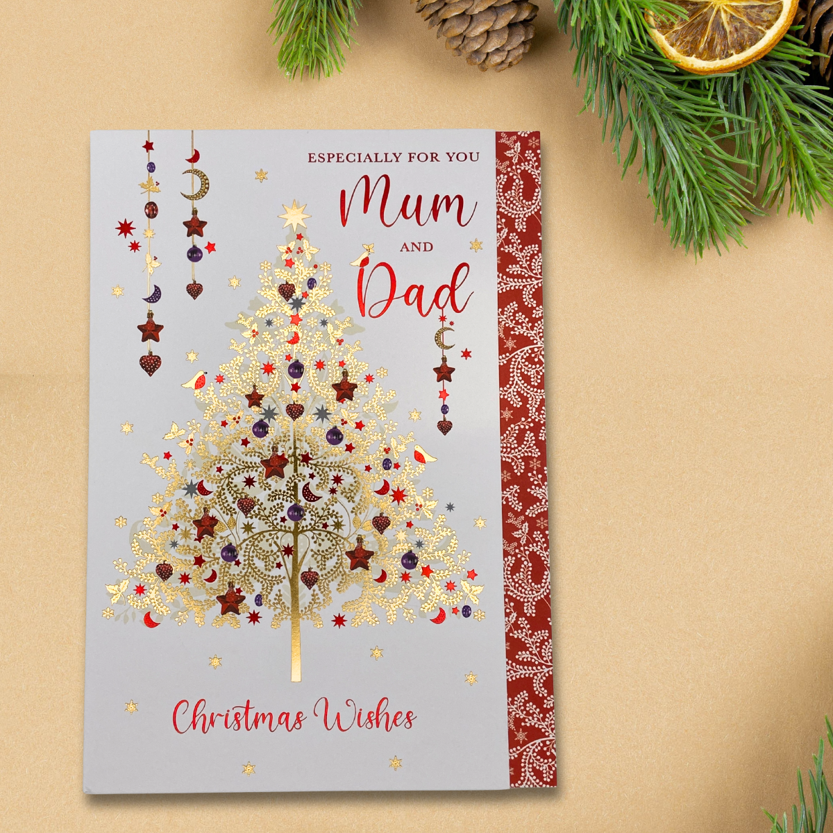 Mum & Dad Christmas Card - Pizazz Golden Tree