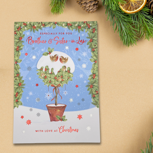Brother & Sister-In-Law Christmas Card - Topiary Robins