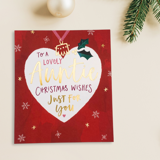 Auntie Christmas Card - Holly Heart