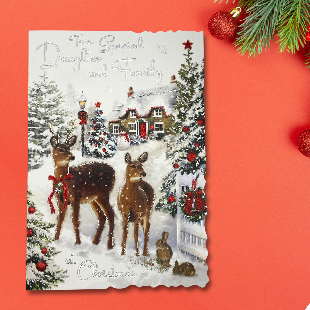 Daughter & Family Christmas Card - Velvet Reindeer