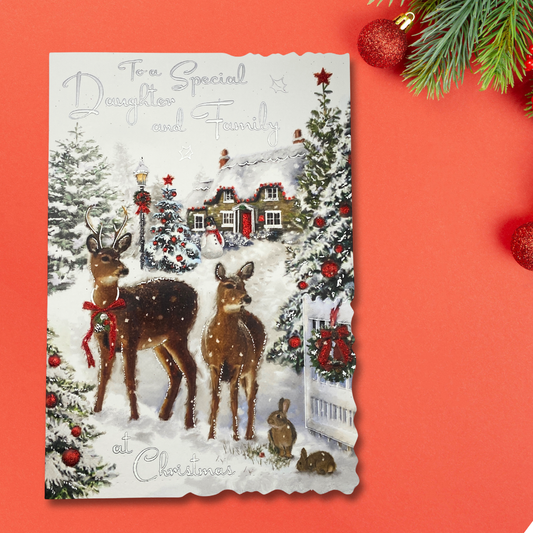 Daughter & Family Christmas Card - Velvet Reindeer