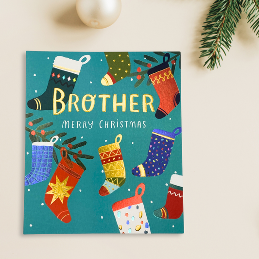 Brother Christmas Card - Bright Coloured Stockings
