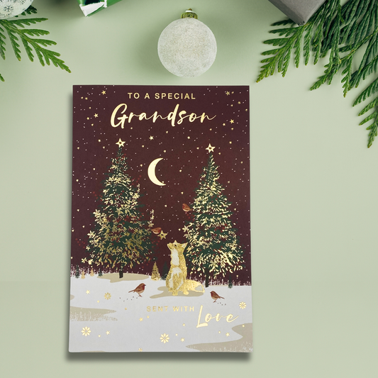 Grandson Christmas Card - Woodland Christmas Fox