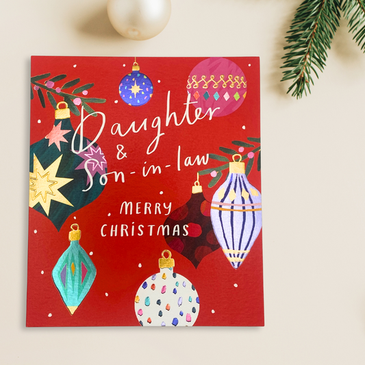 Daughter & Son-In-Law Christmas Card - Festive Baubles