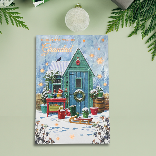Grandad Christmas Card - Shed & Sleigh