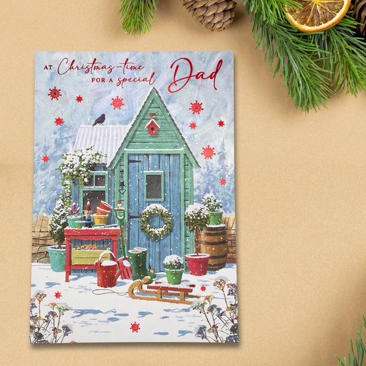 Dad Christmas Card - Snowy Shed