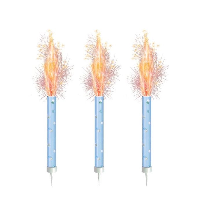 Blue Glitz Ice Fountain Cake Candles - Pack of 3
