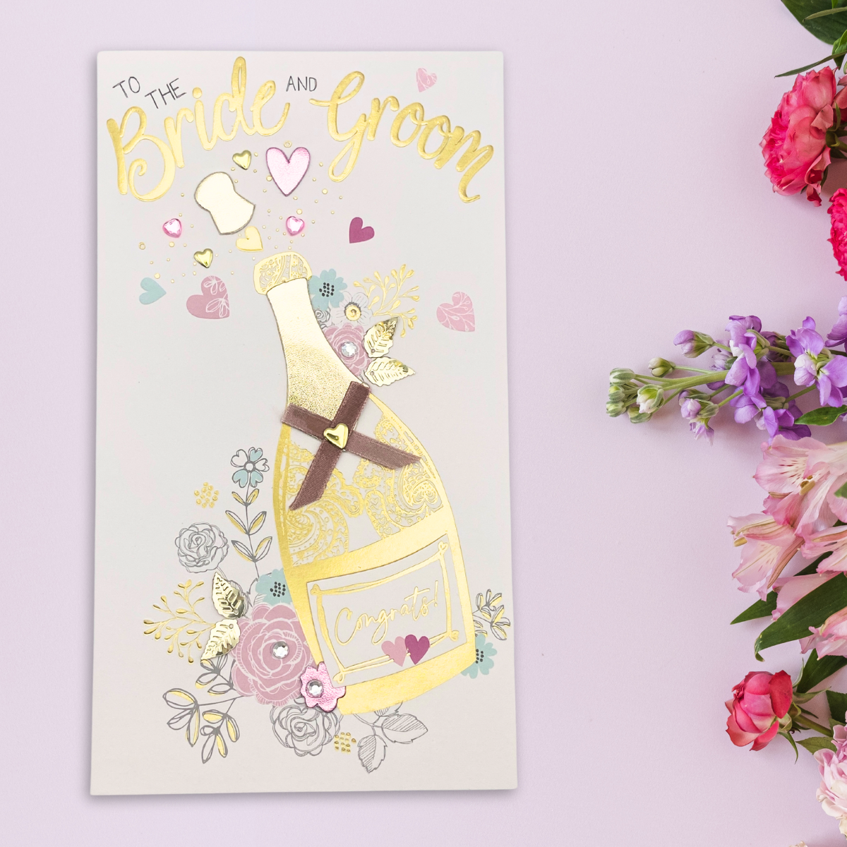 Wedding Day Card - Champagne Bride & Groom Congrats!