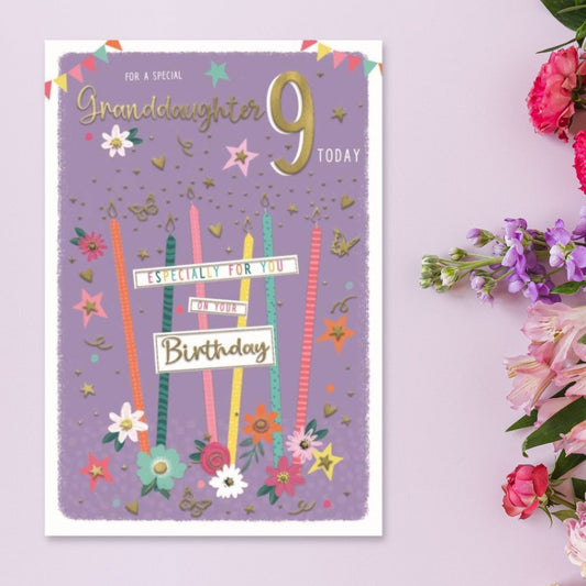 Granddaughter 9th Birthday Card - Pavillion Candles