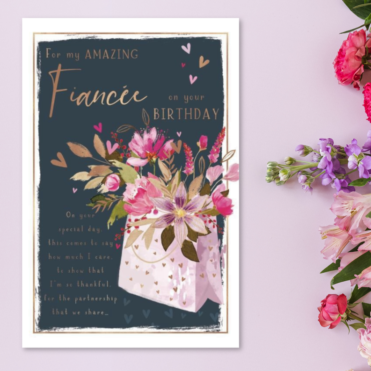 Fiancee Birthday Card - Balloons & Gift Large