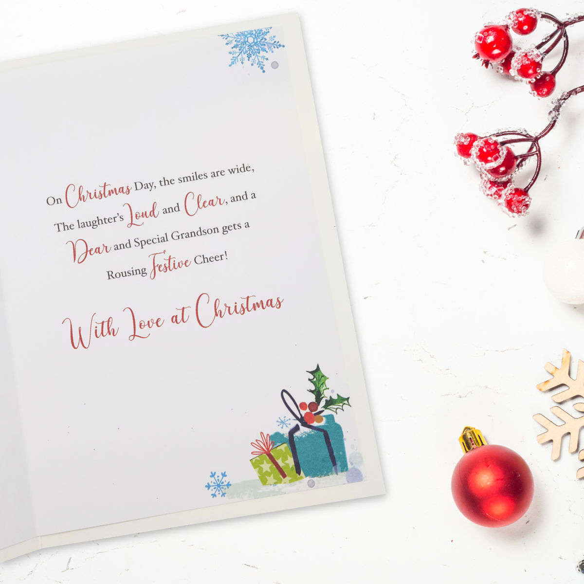 Grandson Christmas Card - Merry & Bright Highland Cow