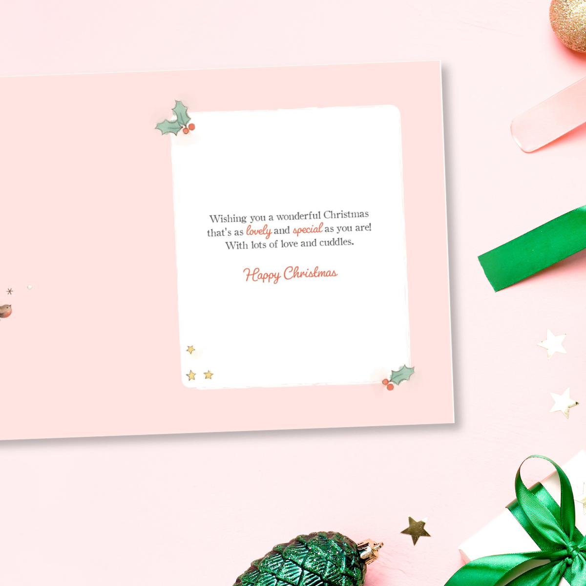 Goddaughter Christmas Card - Barley Bear & Robin