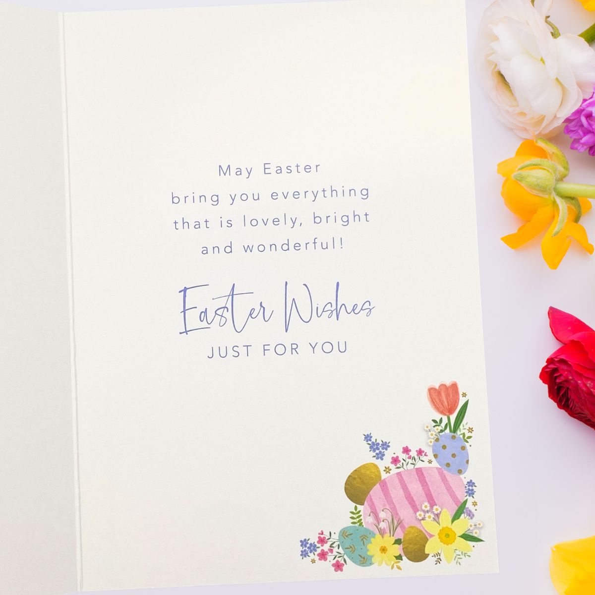 Open Easter Card - Eggs & Flowers