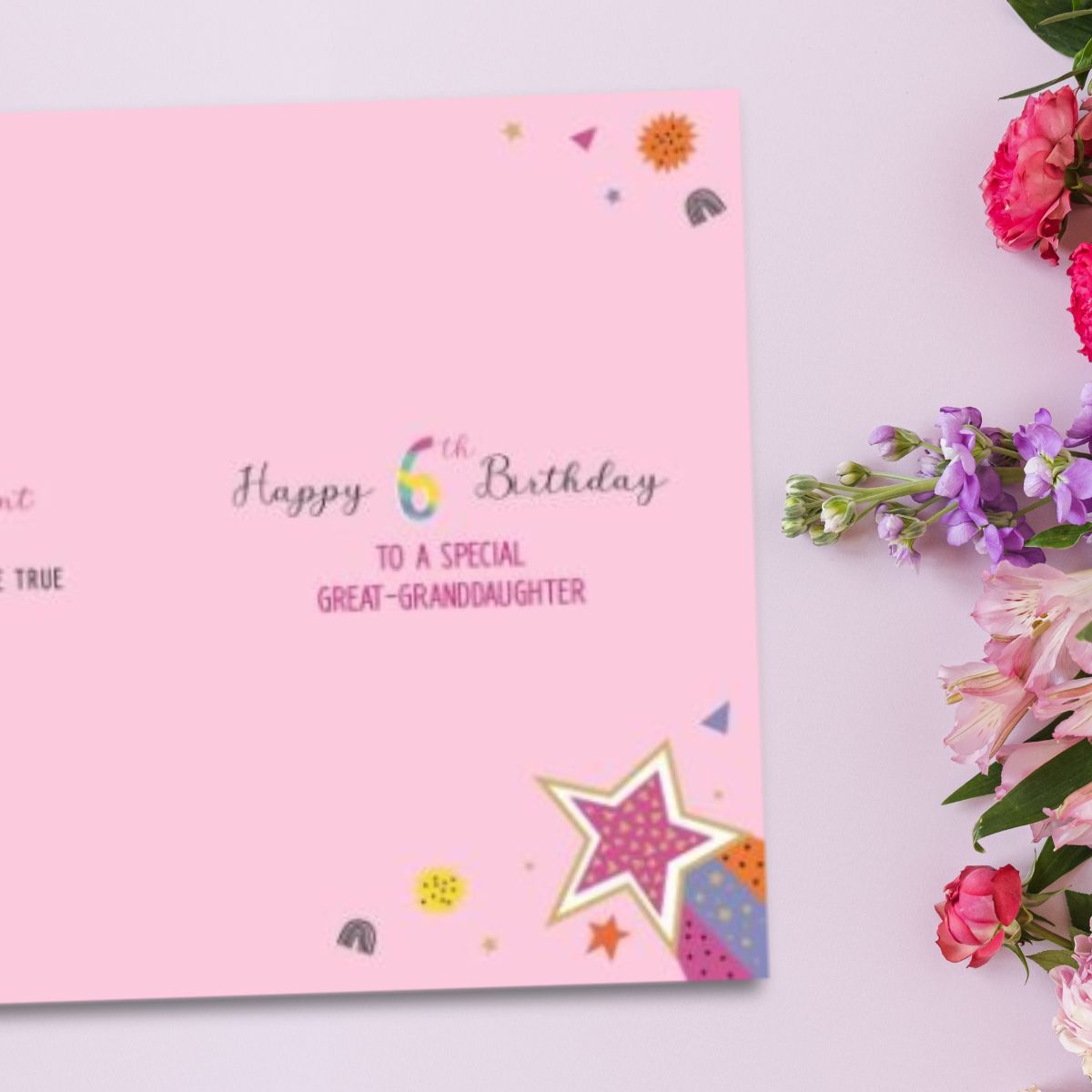 Great Granddaughter 6th Birthday Card - Wonderful Wishes Gifts