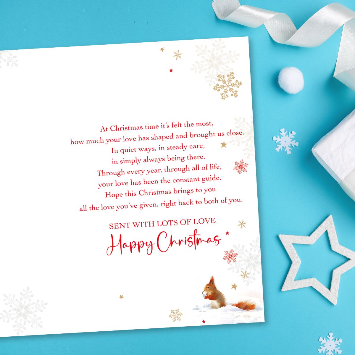 Mum & Dad Christmas Card - Decorated Door & Squirrel