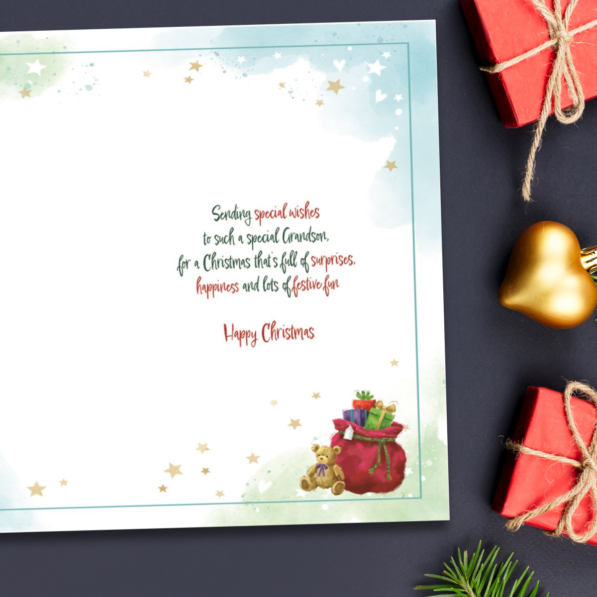 Grandson Christmas Card - Awash With Colour Santa