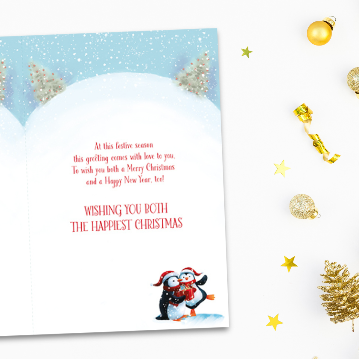 Both Of You Christmas Card - Penguins Decorating The Tree