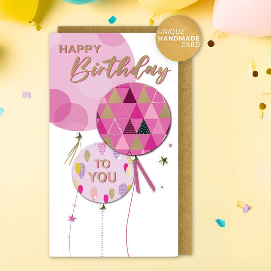 Champagne Birthday Card - Decoupage Pink Balloons