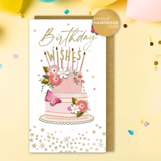Champagne Birthday Card - Decoupage Birthday Wishes Cake