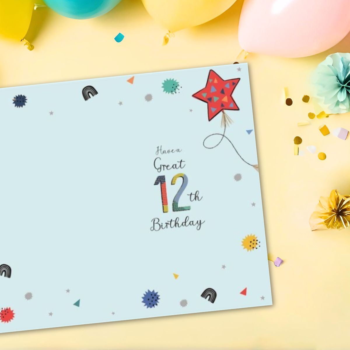 12th Birthday Card - Wonderful Wishes Balloons
