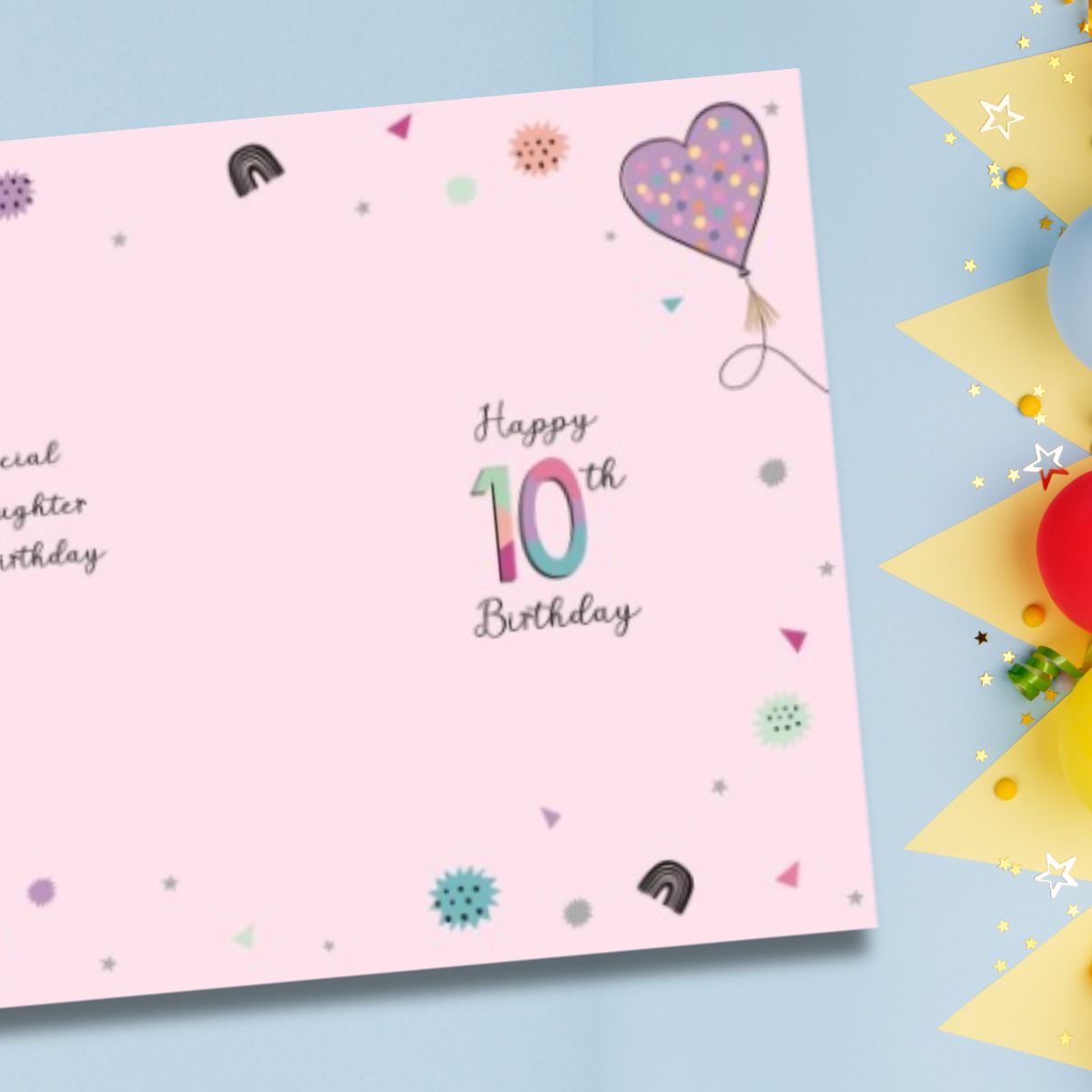 Great Granddaughter 10th Birthday Card - Heart Balloons