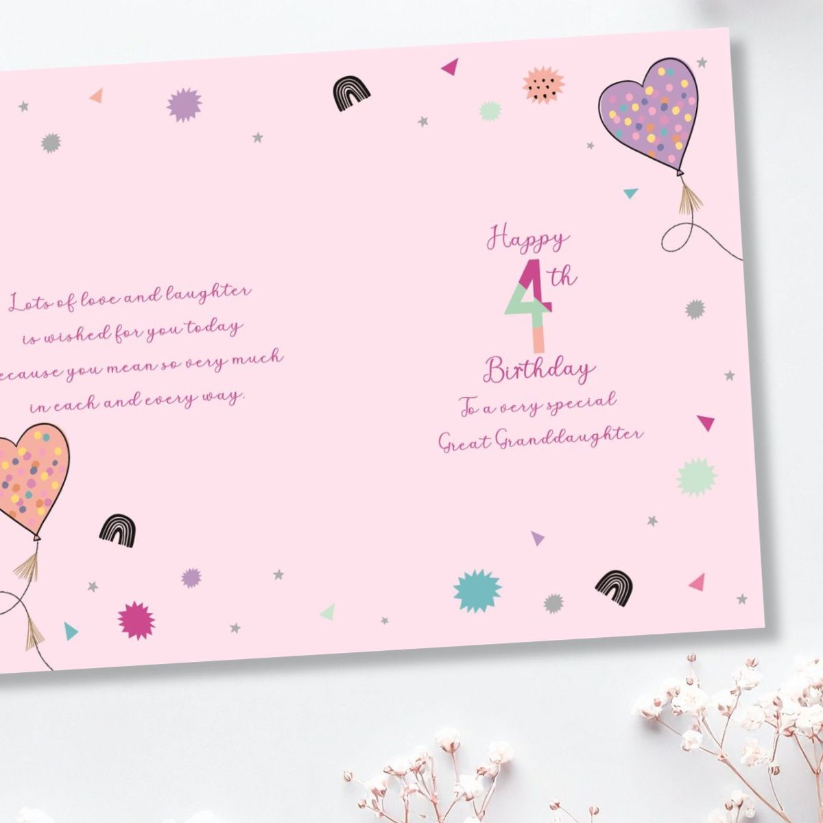 Great Granddaughter 4th Birthday Card- Wonderful Wishes