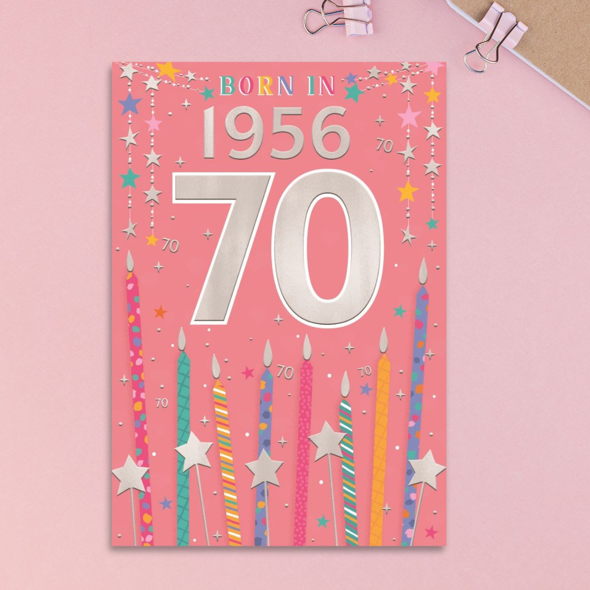 Large 70th Birthday Card With Envelope For Women, Pink Rose Gold The Year