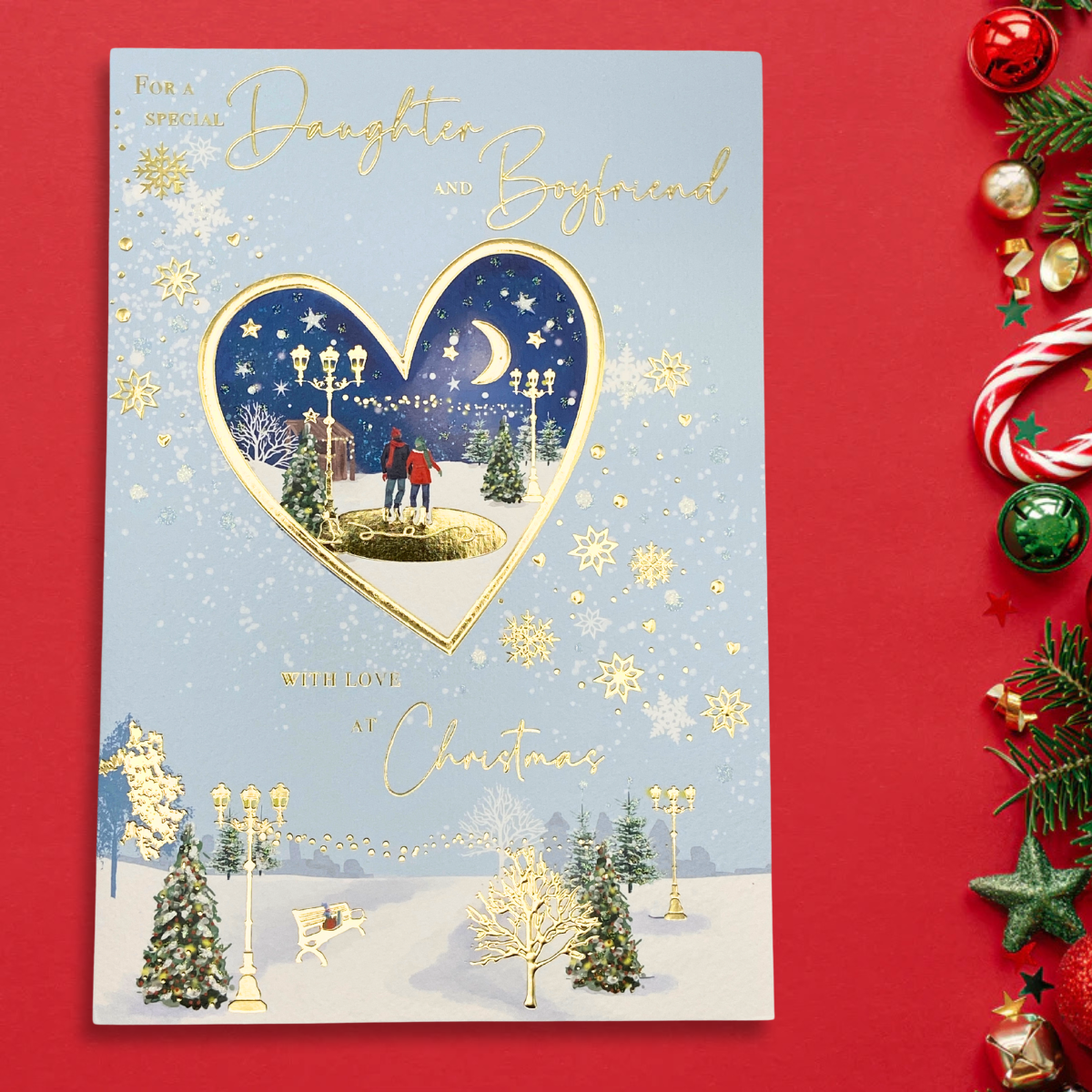 Daughter & Boyfriend Christmas Card - Golden Heart