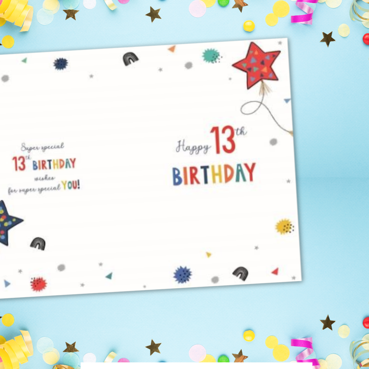 Nephew 13th Birthday Card - Wonderful Wishes Stars & Balloons