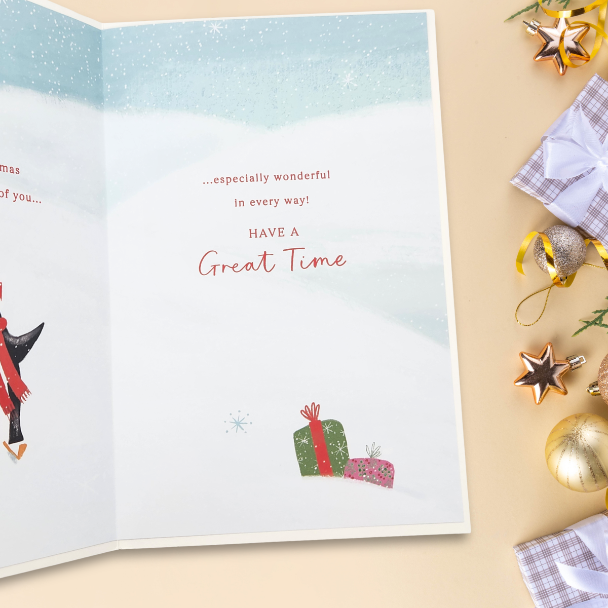 Son & Daughter-In-Law Christmas Card - Penguin Snowglobe