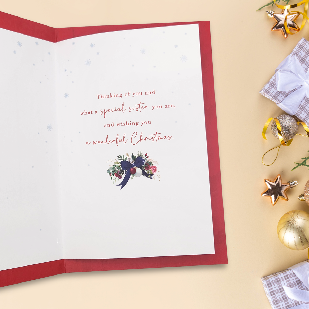 Sister Christmas Card - Floral Wreath
